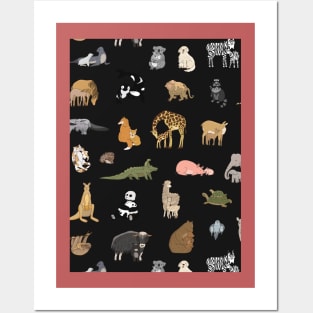 Animals With Their Babies Pattern Posters and Art